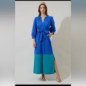 SugarLips Mayfield Bay Color Block Maxi Dress Cobalt Multi